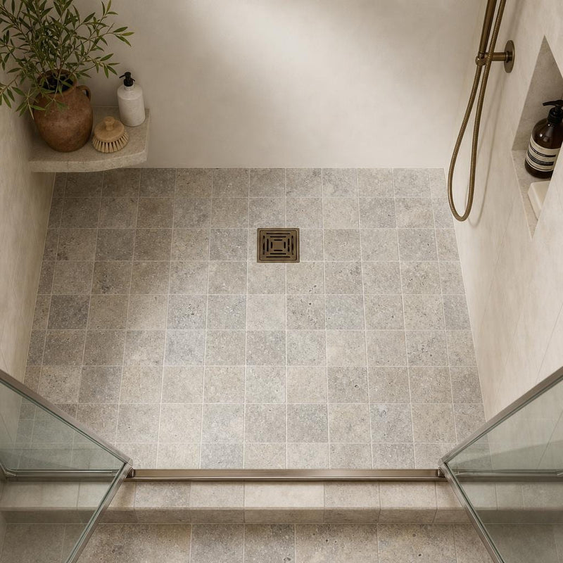 Silver 06x06 Tumbled Travertine Tile 6x6 — Bathroom shower floor