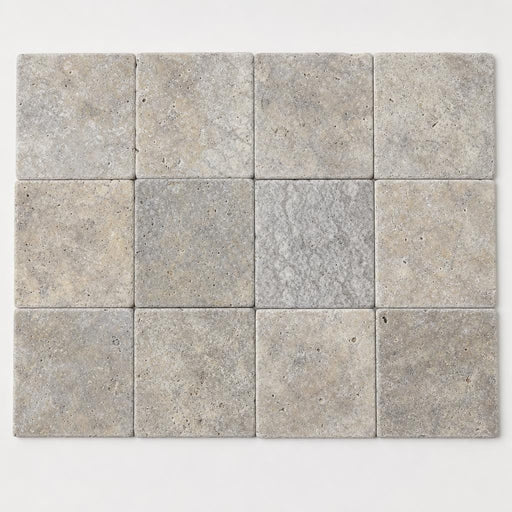 Silver 06x06 Tumbled Travertine Tile 6x6 close-up