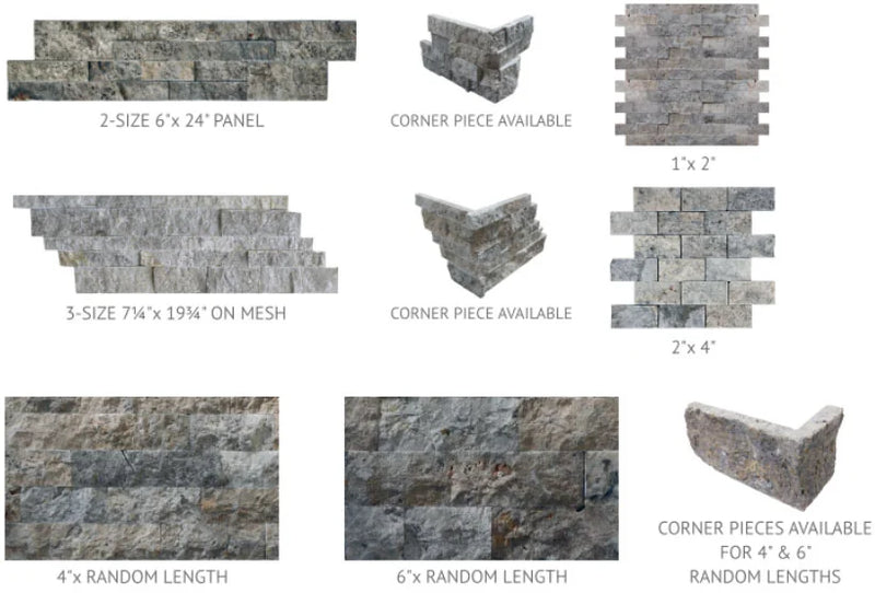 Silver 07x19.75 Split-Face Travertine Ledger Stone