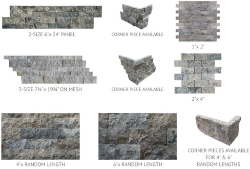 Silver 07x19.75 Split-Face Travertine Ledger Stone