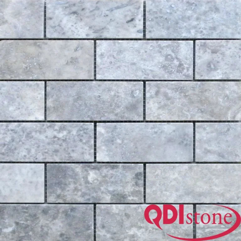 Silver 2x4 Filled & Honed Travertine 3D Mosaic Tile