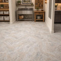 Silver 12x12 HF Travertine Tile — Basement floor