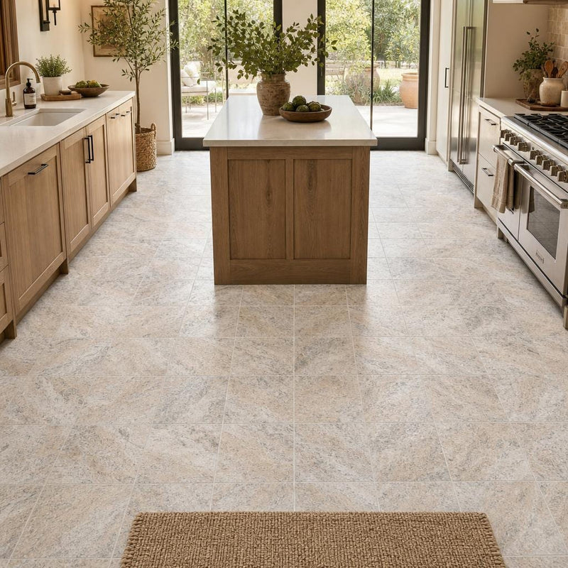 Silver 12x12 HF Travertine Tile — Kitchen floor