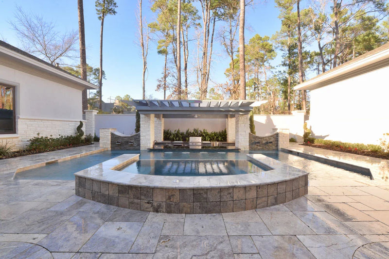 Arctic Silver 12x12 Tumbled Travertine Single Bullnose Pool Coping