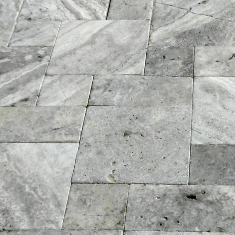 Arctic Silver 16x16 Tumbled Travertine Paver