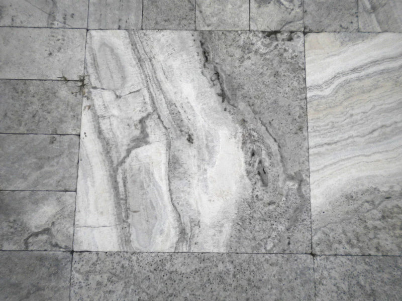 Arctic Silver 16x16 Tumbled Travertine Paver
