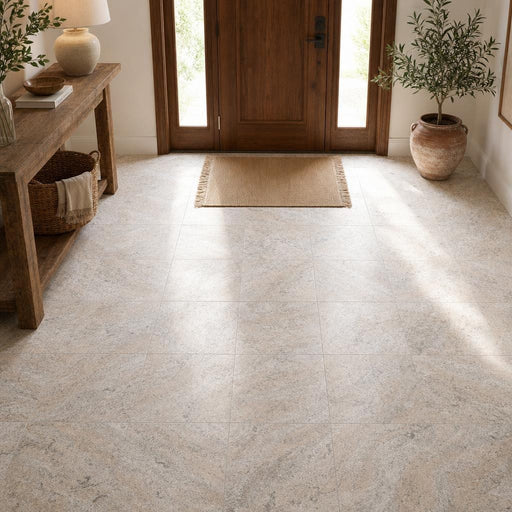 Silver 18x18 HF Travertine Tile — Foyer floor