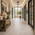 Silver 18x18 HF Travertine Tile — Hallway floor