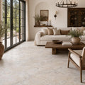 Silver 18x18 HF Travertine Tile — Living Room floor
