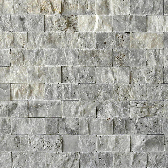 Silver 1x2 Brick Joint Split-Face Travertine Mosaic Tile