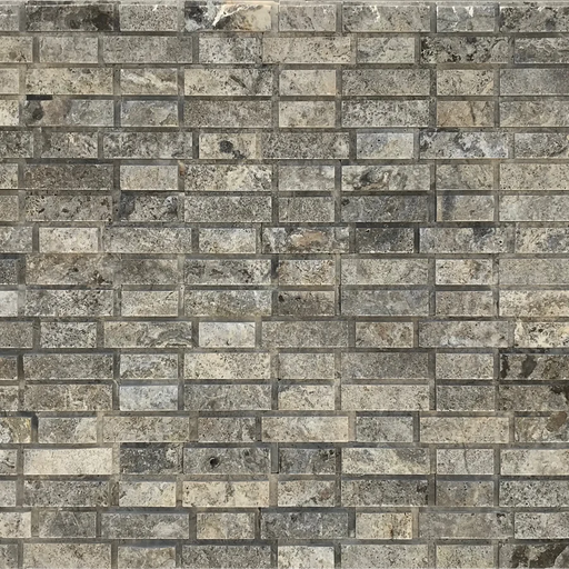 Silver 2x4 Brick Joint Split-Face Travertine Mosaic Tile
