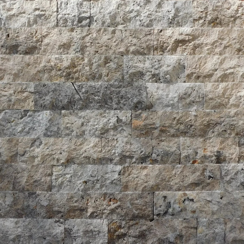 Silver 2x4 Brick Joint Split-Face Travertine Mosaic Tile