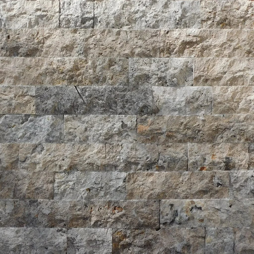Silver 2x4 Brick Joint Split-Face Travertine Mosaic Tile