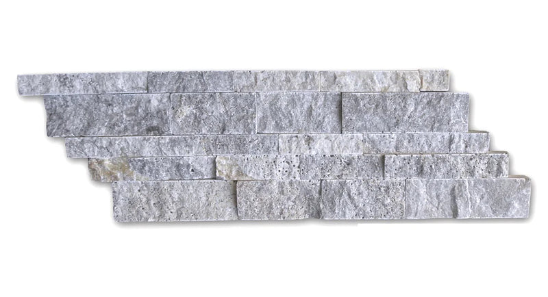 Silver 1x2 Brick Joint Split-Face Travertine Mosaic Tile