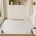 Silver 2x2 Filled & Honed Straight Travertine Mosaic Tile — Bathroom shower floor