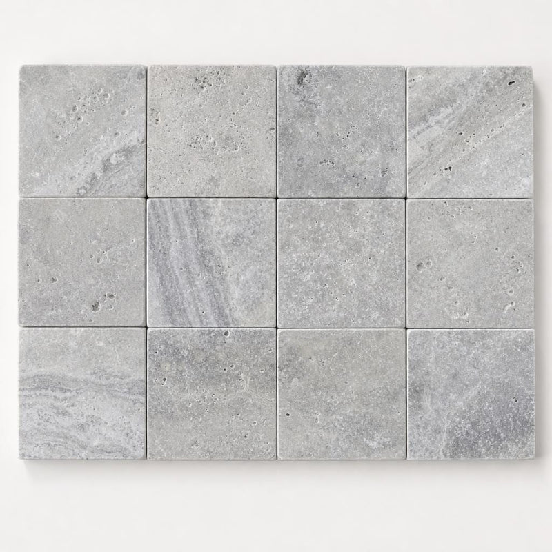 Silver 2x2 Filled & Honed Straight Travertine Mosaic Tile close-up