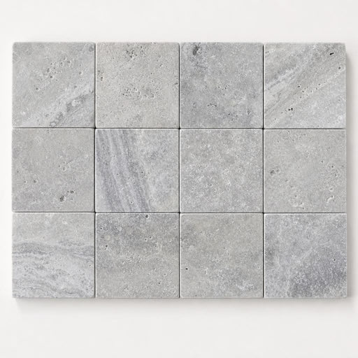 Silver 2x2 Filled & Honed Straight Travertine Mosaic Tile close-up