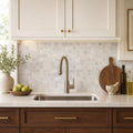 Silver 2x2 Filled & Honed Straight Travertine Mosaic Tile — Kitchen backsplash