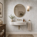 Silver 2x2 Filled & Honed Straight Travertine Mosaic Tile — Powder Room wall