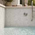 Silver 2x2 Filled & Honed Straight Travertine Mosaic Tile — Swimming Pool pool interior tiling