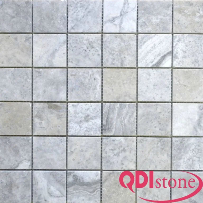 Silver 2x2 Filled & Honed Straight Travertine Mosaic Tile