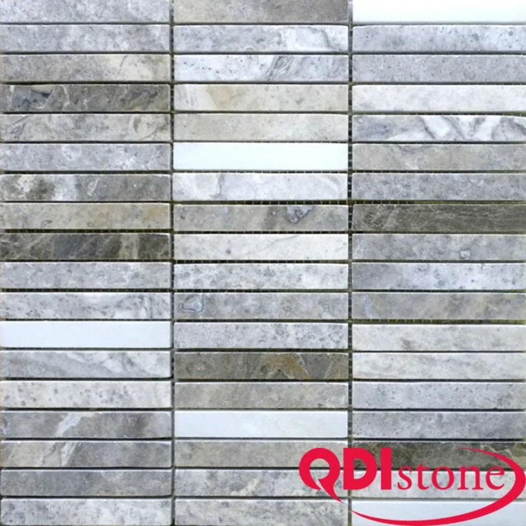 Silver 1x2 Brick Joint Tumbled Eased Travertine Mosaic Tile