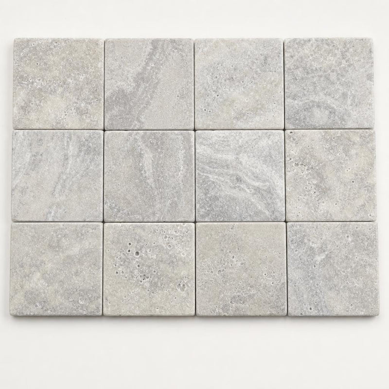 Silver 2x2 Tumbled Travertine Mosaic Tile close-up