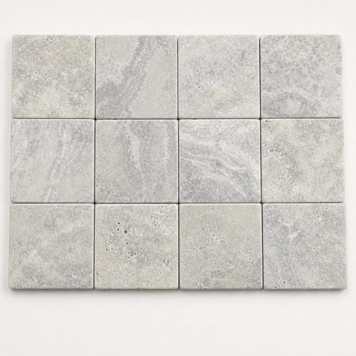 Silver 2x2 Tumbled Travertine Mosaic Tile close-up