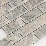 Silver 2x4 Subway Honed Travertine Mosaic Tile