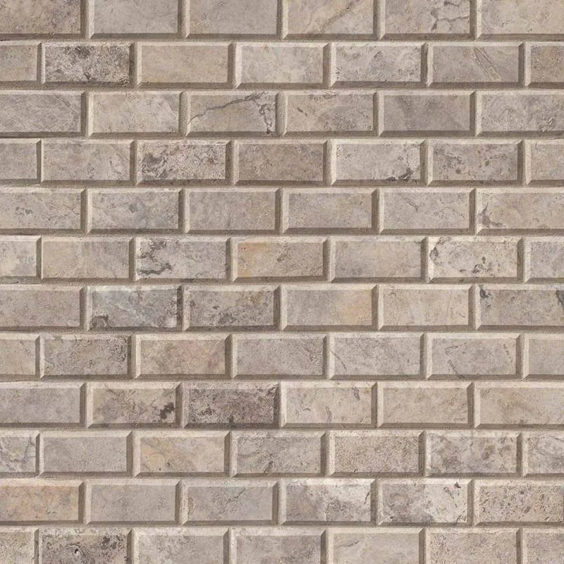 Silver 2x4 Subway Honed Travertine Mosaic Tile