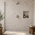 Silver 2x4 Subway Honed Travertine Mosaic Tile — Bathroom shower wall