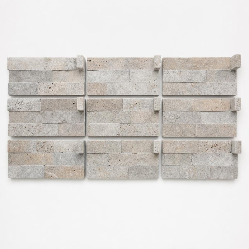 Silver 6x10x5.75 Honed Travertine 3D Corner 6x12 close-up