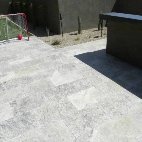 Arctic Silver 12x12 Tumbled Travertine Paver