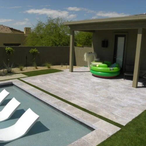 Arctic Silver 12x12 Tumbled Travertine Paver