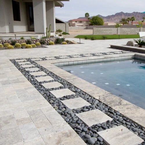 Arctic Silver 6x6 Tumbled Travertine Paver