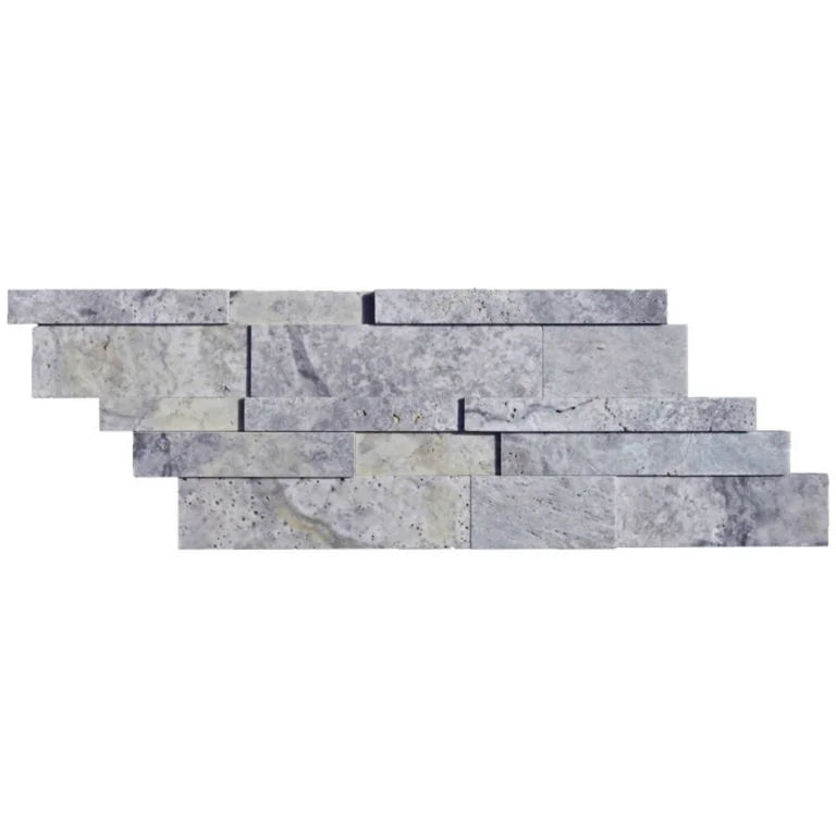 Silver 6x24 Combo Travertine Ledger Stone