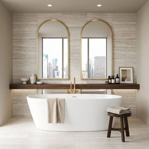 Silver Beige 16x24x3/8 Natural Stone Honed Vein Cut Travertine Tile — Bathroom shower wall