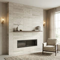 Silver Beige 16x24x3/8 Natural Stone Honed Vein Cut Travertine Tile — Living Room fireplace surround