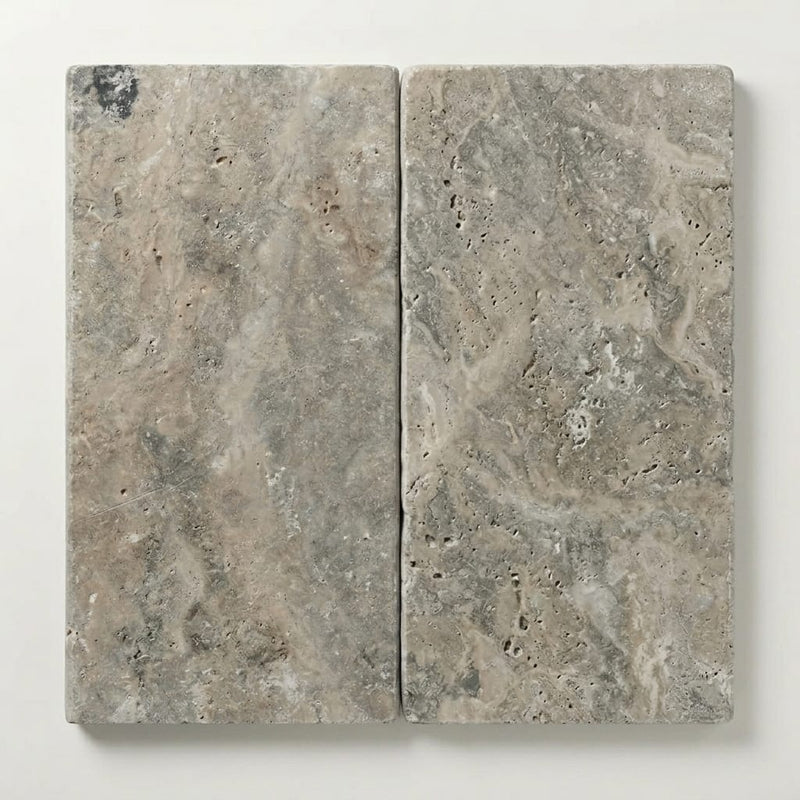 Silver Cream 12x24 3cm Bullnose Edge Tumbled Travertine Pool Coping close-up