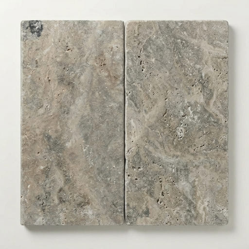 Silver Cream 12x24 3cm Bullnose Edge Tumbled Travertine Pool Coping close-up