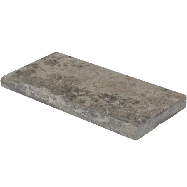 Silver Cream 12x24 Bullnosed Edge 5cm Tumbled Travertine Pool Coping
