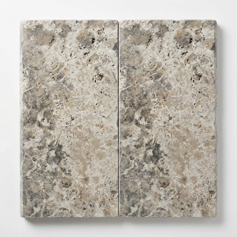 Silver Cream 12x24 Bullnosed Edge 5cm Tumbled Travertine Pool Coping close-up