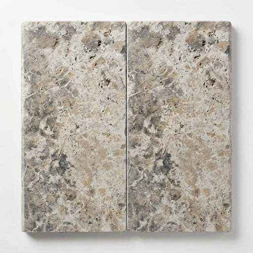 Silver Cream 12x24 Bullnosed Edge 5cm Tumbled Travertine Pool Coping close-up