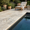 Silver Cream 12x24 Bullnosed Edge 5cm Tumbled Travertine Pool Coping — Swimming Pool remodel pool edge