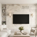 Silver Cream 12x24 Filled & Honed Limestone Tile — Living Room feature wall