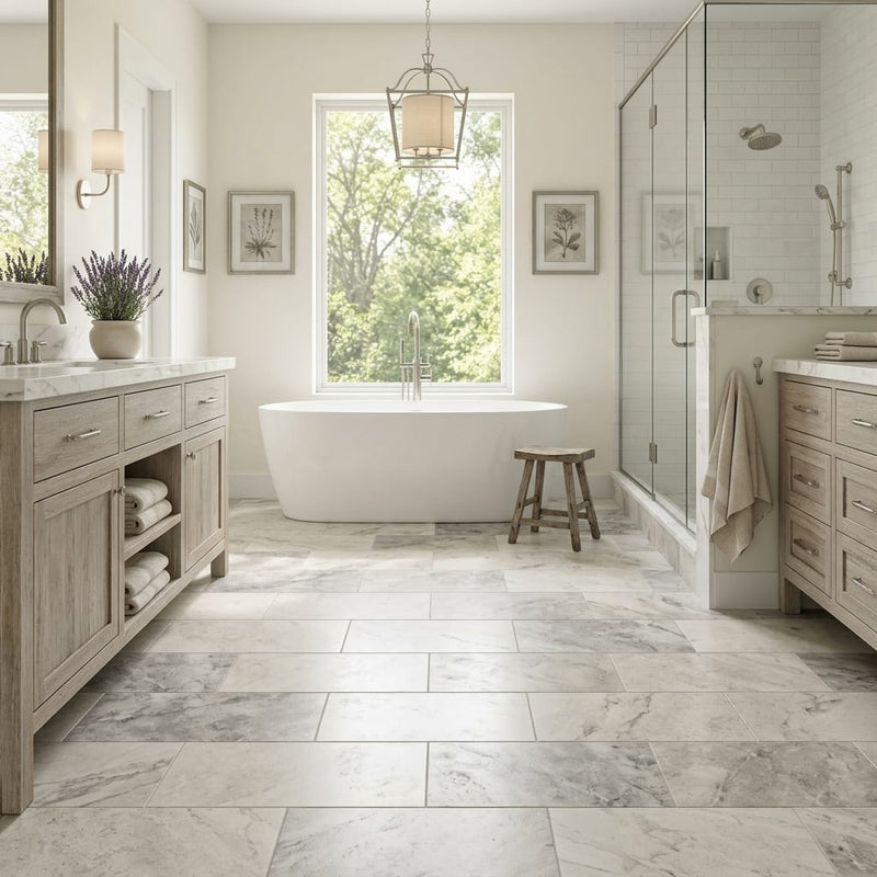 Silver Cream 12x24 Filled & Honed Limestone Tile — Primary Bath floor