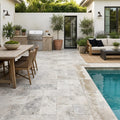 Silver Cream 16x24 Pool Coping Bullnosed Edge 5cm Tumbled Travertine Paver — Backyard patio