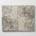 Silver Cream 16x24 Pool Coping Bullnosed Edge 5cm Tumbled Travertine Paver close-up