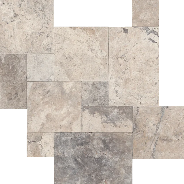 Silver Cream 3cm Set Tumbled Travertine Paver