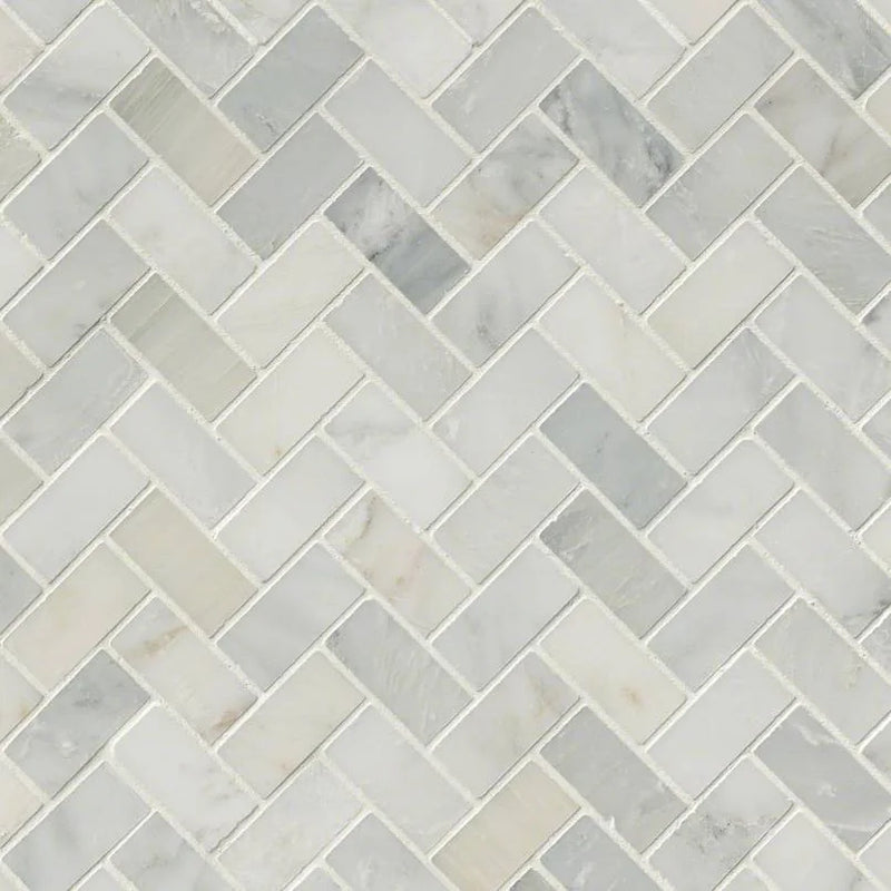 Silver Herringbone Pattern Honed Marble Mosaic Tile